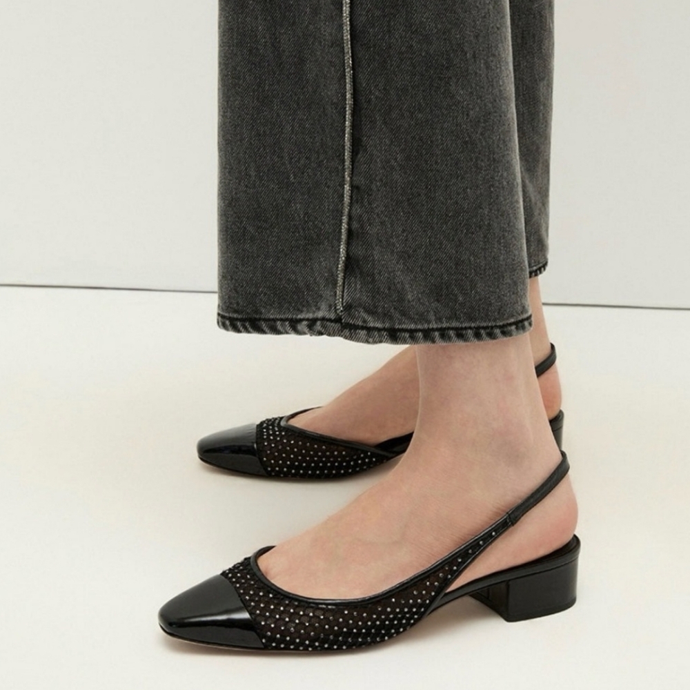 Veronica Beard Cecile Rhinestone Mesh Cap-Toe Slingback NEW